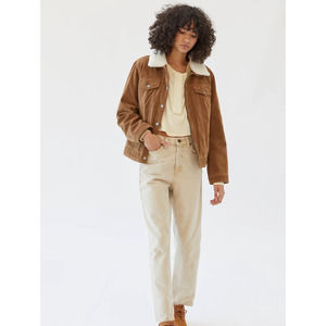 Levi’s Faux Suede Trucker Jacket Sherpa Collar Brown Zip Up Snap Button Size S